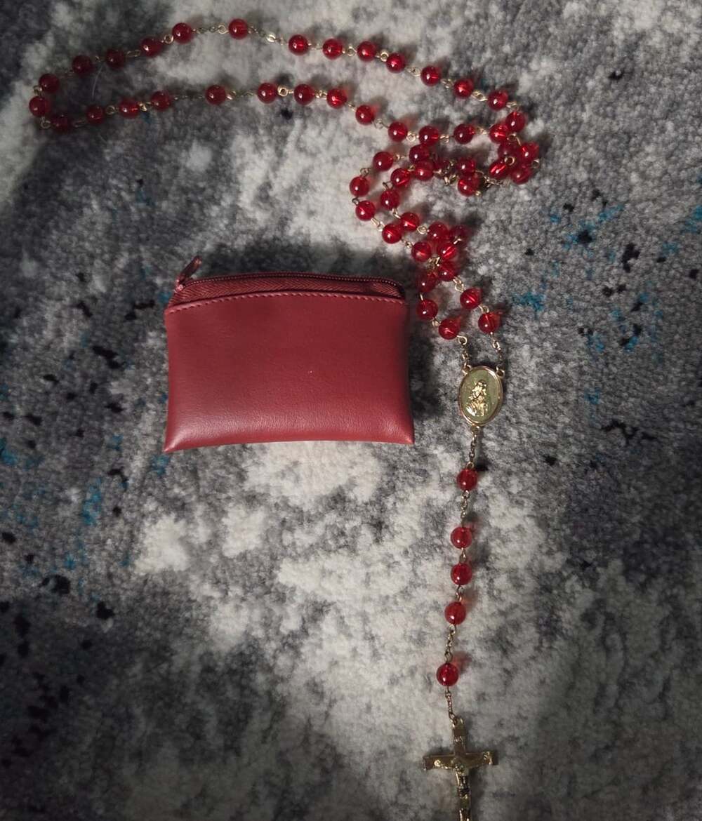 Red Crystal Bead Rosary with Case